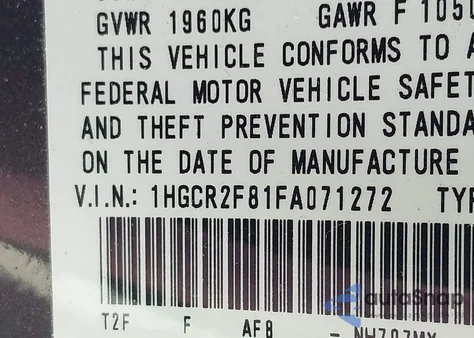 2015 Honda Accord Ex-L from USA, damaged, VIN 1HGCR2F81FA071272